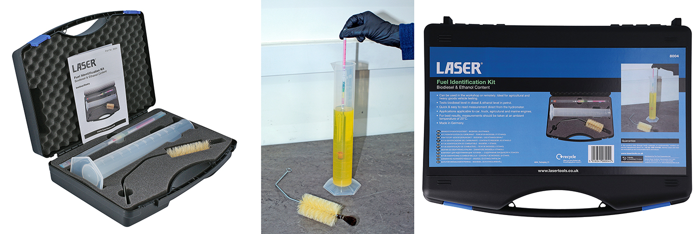 Accurately measure percentage levels of ethanol and biodiesel in fuels with this new kit from Laser Tools
