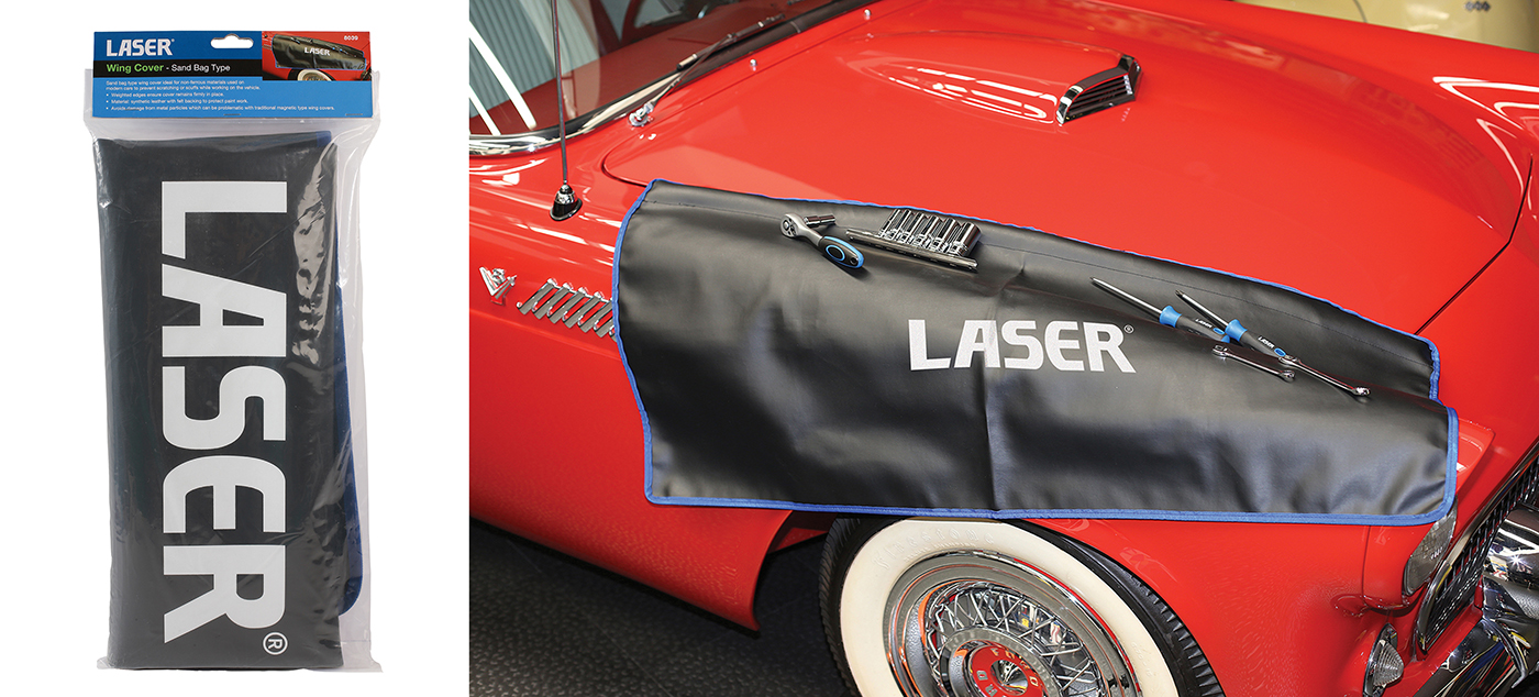 Sturdy, weighted wing cover from Laser Tools protects vehicle paintwork