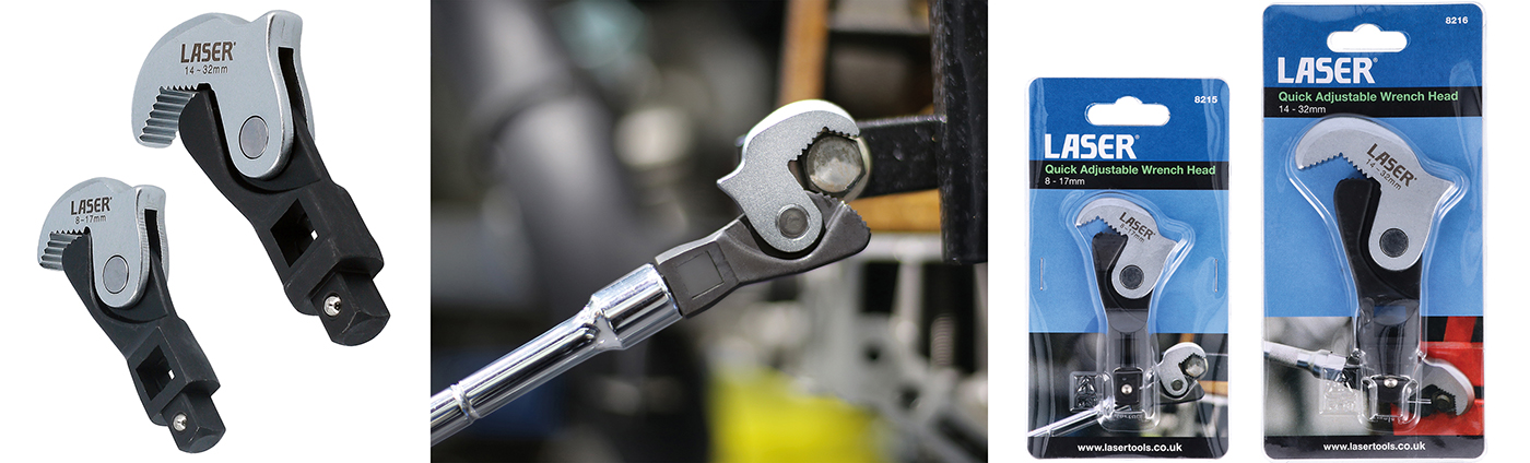 Sure grip on damaged and rounded-off fasteners with these adjustable wrench heads from Laser Tools
