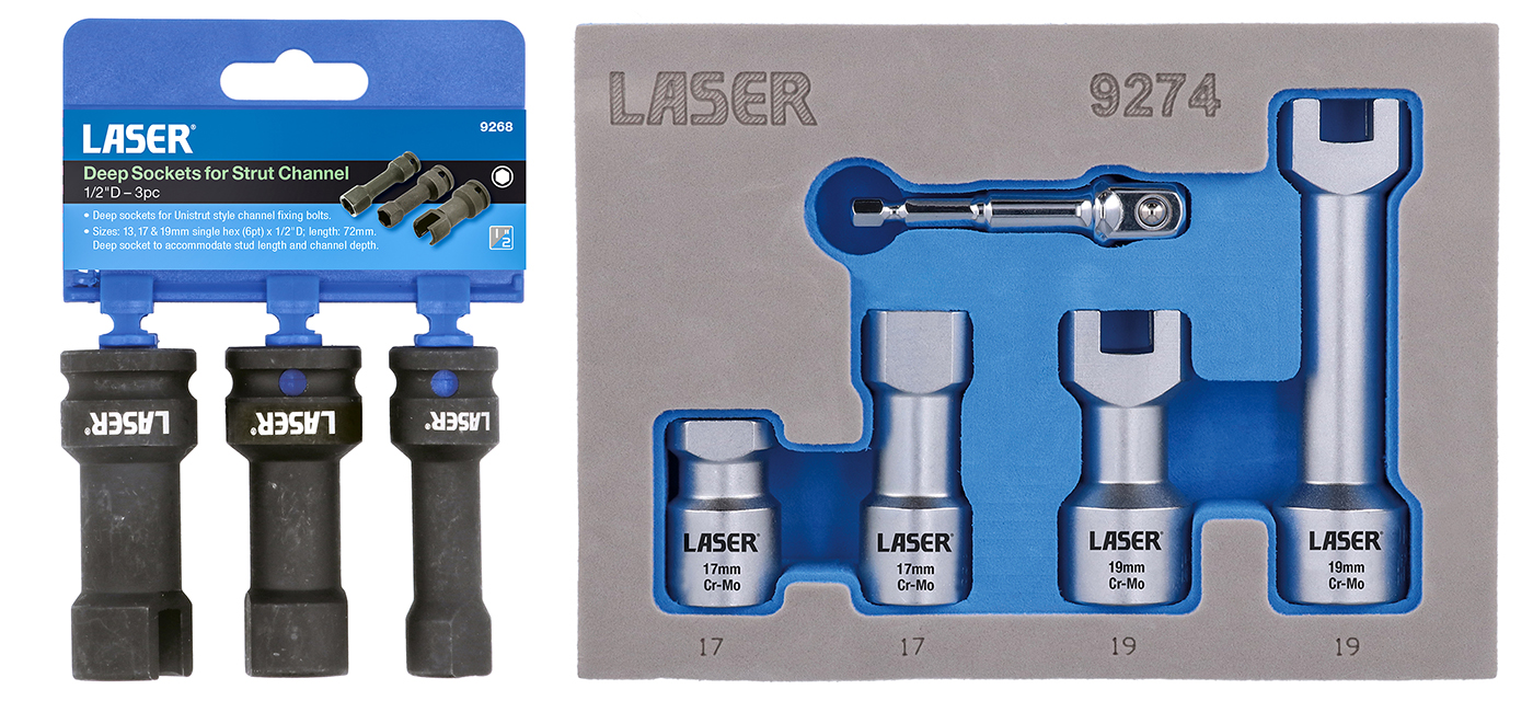 Deep sockets for strut channels — 1/2" drive restricted-access sockets for metal framing work 