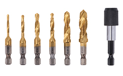 Drill and tap holes in a single pass with this combined drill-tap bits set