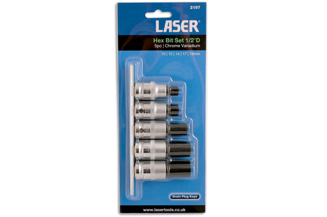 Laser Tools 2197 Hex Socket Bit Set 1/2"D 5pc