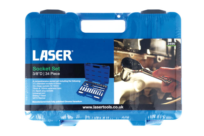 Laser Tools 3496 Socket Set 3/8"D 34pc
