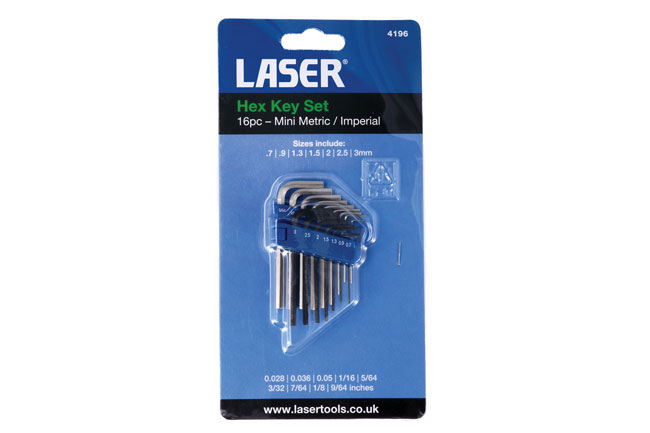 Laser Tools 4196 Miniature Metric & Imperial Hex Key Set 16pc