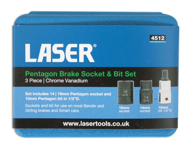 Laser Tools 4512 Pentagon Socket & Bit Set 3pc