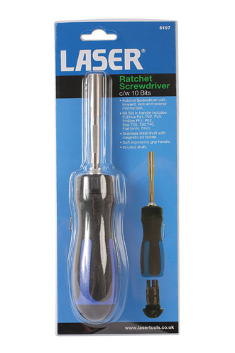 Laser Tools 6197 Ratchet Screwdriver & 10 Bits