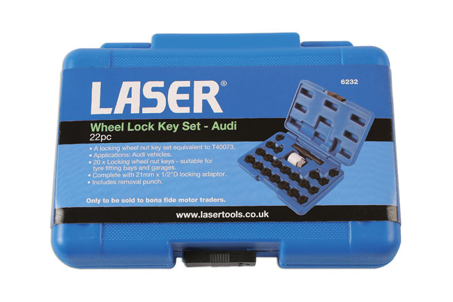 Laser Tools 6232 Locking Wheel Nut Key Set 22pc - for Audi