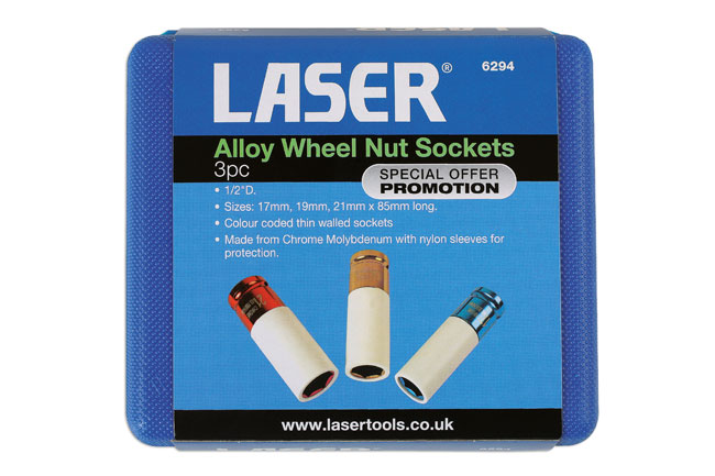 Laser Tools 6294 Alloy Wheel Nut Sockets 1/2"D 3pc