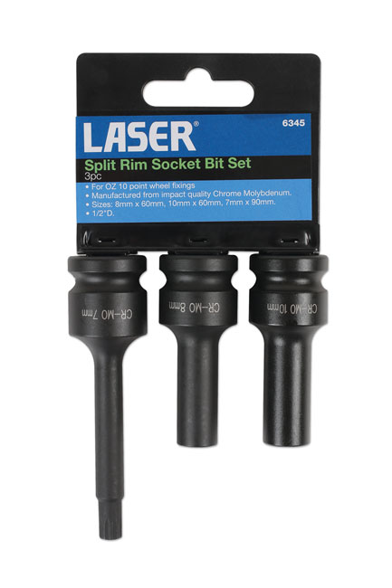 Laser Tools 6345 Split Rim Socket Bit Set 3pc