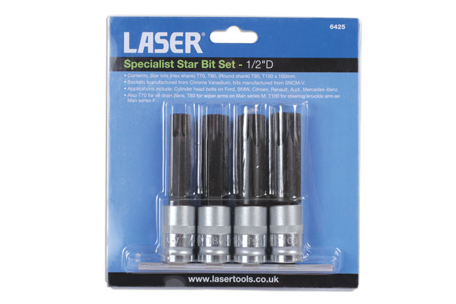 Laser Tools 6425 Tamperproof Star Bit Set 1/2"D