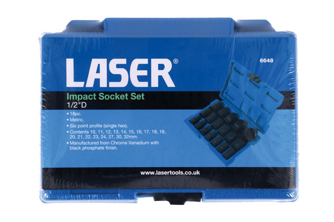 Laser Tools 6648 Impact Socket Set 1/2"D 18pc