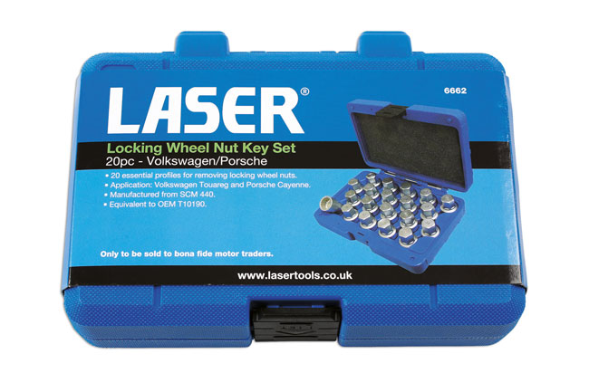 Laser Tools 6662 Locking Wheel Nut Key Set 20pc - for VAG, Porsche