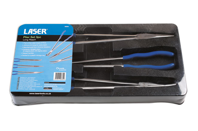 Laser Tools 6684 Long Reach Plier Set 3pc