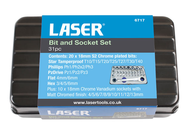 Laser Tools 6717 Socket and Bit Set 1/4"D 31pc