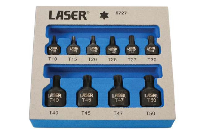 Laser Tools 6727 Low Profile Impact Star Socket Bit Set 1/4"D, 3/8"D 10pc