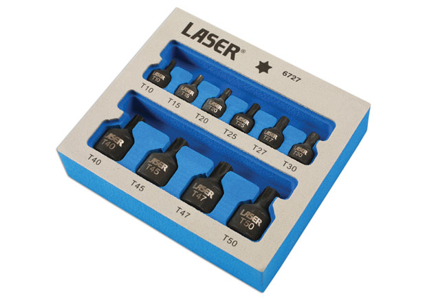 Laser Tools 6727 Low Profile Impact Star Socket Bit Set 1/4"D, 3/8"D 10pc