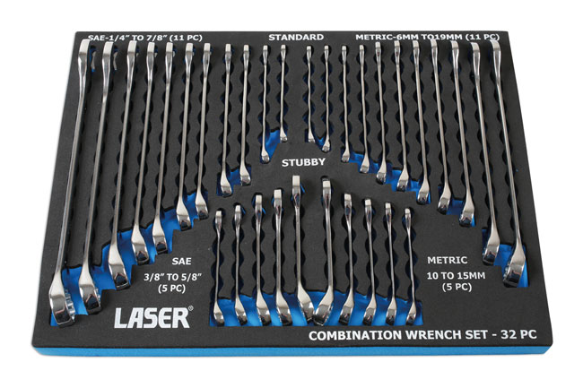 Laser Tools 6795 AF/Metric Combination Spanner Set 32pc