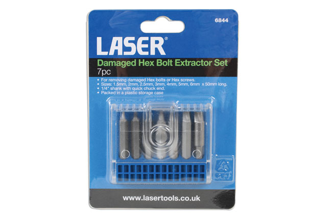 Laser Tools 6844 Damaged Hex Bolt Extractor Set 7pc