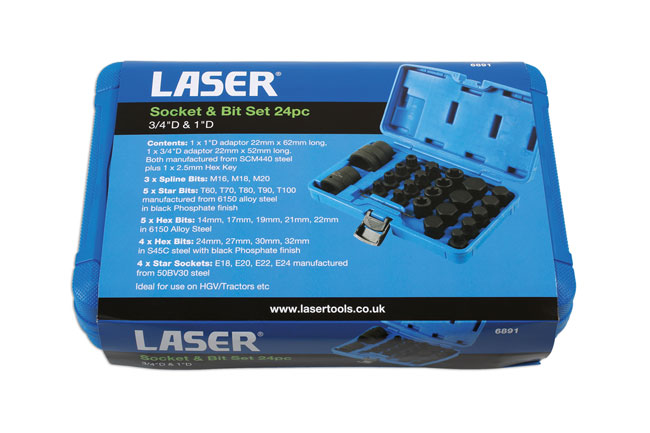 Laser Tools 6891 Impact Bit & Socket Set 3/4"D, 1"D 24pc