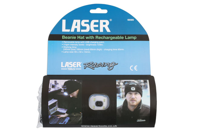 Laser Tools 6899 Laser Tools Racing Beanie Hat with Rechargeable Lamp