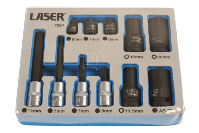 Laser Tools 7064 Brake Caliper Socket & Bit Set 11pc - for German Vehicles