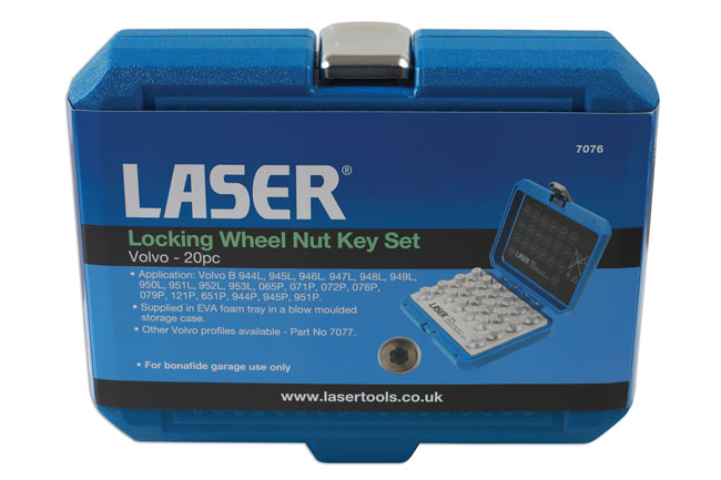 Laser Tools 7076 Locking Wheel Nut Key Set 20pc - for Volvo