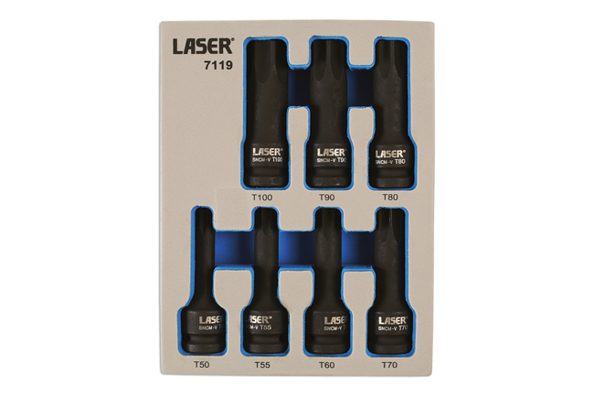 Laser Tools 7119 Long Impact Star Socket Bit Set 1/2"D 7pc