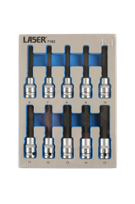 Laser Tools 7162 Long Hex Socket Bit Set 1/2"D 10pc