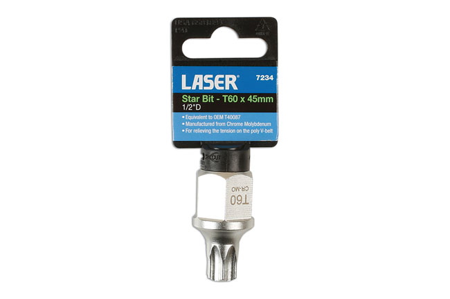 Laser Tools 7234 Stubby Star Socket Bit 1/2"D T60