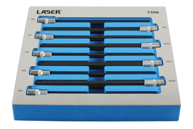 Laser Tools 7358 Extra Long Ball End Hex Socket Bit Set  3/8"D 9pc