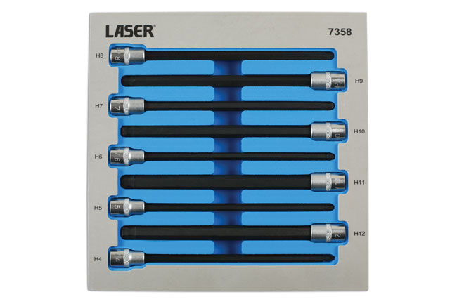Laser Tools 7358 Extra Long Ball End Hex Socket Bit Set  3/8"D 9pc