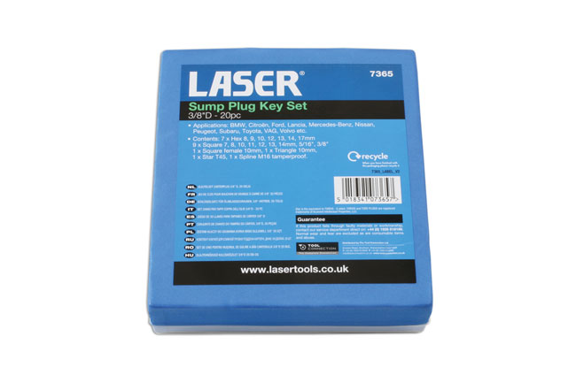 Laser Tools 7365 Sump Plug Key Set 3/8"D 20pc
