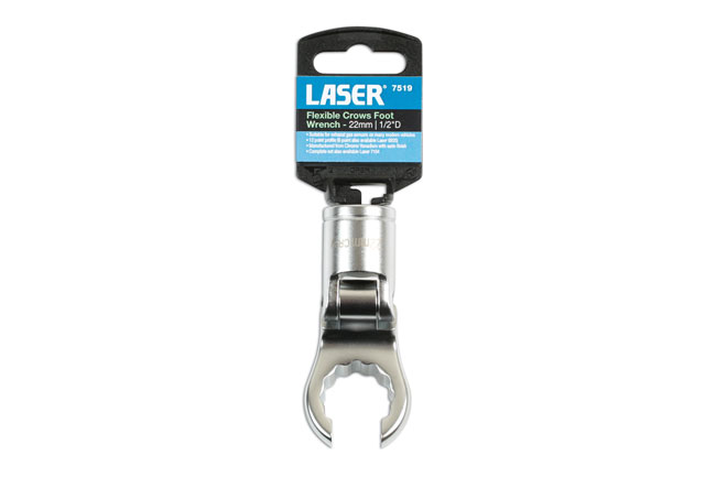 Laser Tools 7519 Bi-Hex Flexible Crows Foot Wrench 1/2"D 22mm