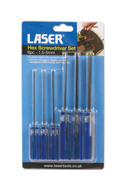 Laser Tools 7582 Hex Screwdriver Set 1.5 - 5mm 6pc