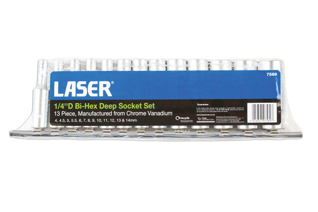 Laser Tools 7589 Bi-Hex Deep Socket Set 1/4"D 13pc