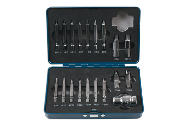 Laser Tools 7678 Extractor Set for Torx® Hex Fittings 19pc