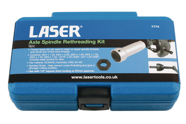 Laser Tools 7774 Axle Spindle Rethreading Kit 9pc