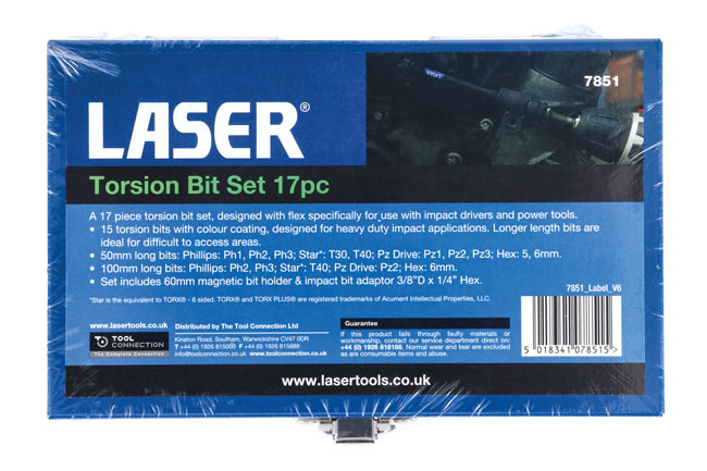 Laser Tools 7851 Torsion Bit Set 17pc