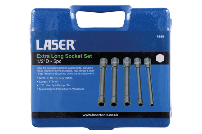 Laser Tools 7889 Extra Deep Socket Set 1/2"D 5pc