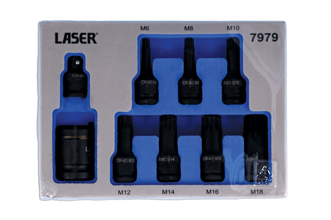 Laser Tools 7979 Dual Drive Spline Impact Bit Socket Set 9pc