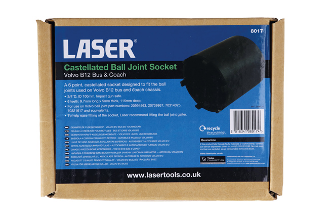 Laser Tools 8017 Castellated Ball Joint Socket - for Volvo B12 Bus & Coach