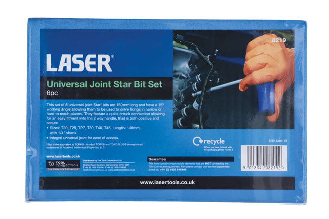Laser Tools 8219 Universal Joint Star Bit Set 6pc