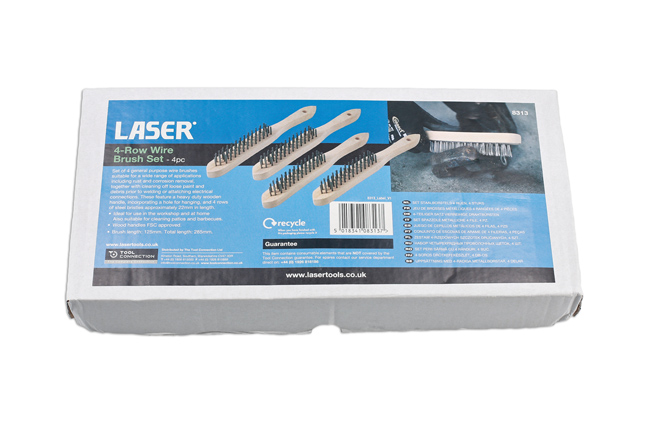 Laser Tools 8313 4-Row Wire Brush Set 4pc