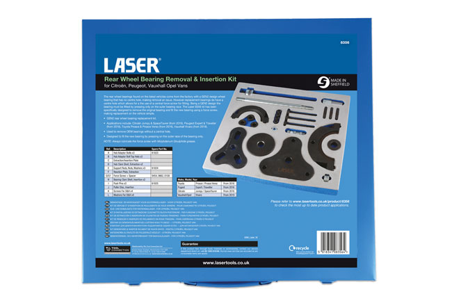 Laser Tools 8356 Rear Wheel Bearing Removal & Insertion Kit - for Citroën, Peugeot, Vauxhall/Opel Van