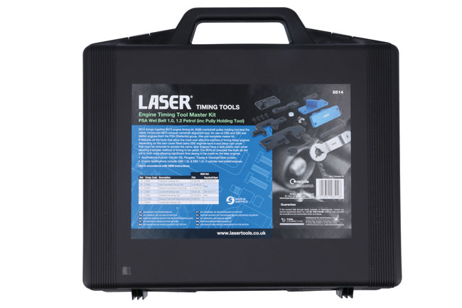 Laser Tools 8514 Engine Timing Master Kit (inc Pully Holding Tool) – for PSA Wet Belt 1.0, 1.2 Petrol