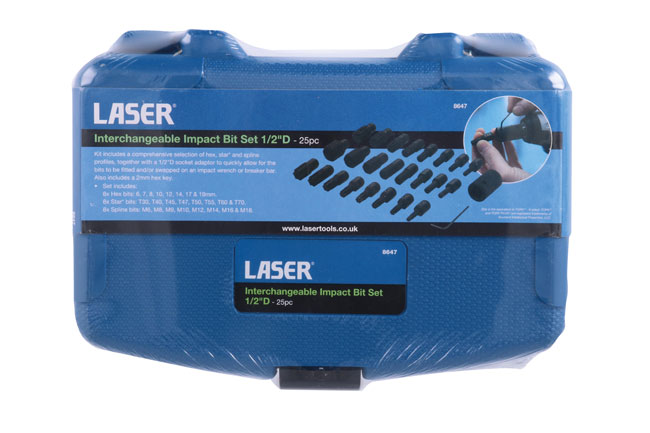 Laser Tools 8647 Interchangeable Impact Bit Set 1/2"D 25pc