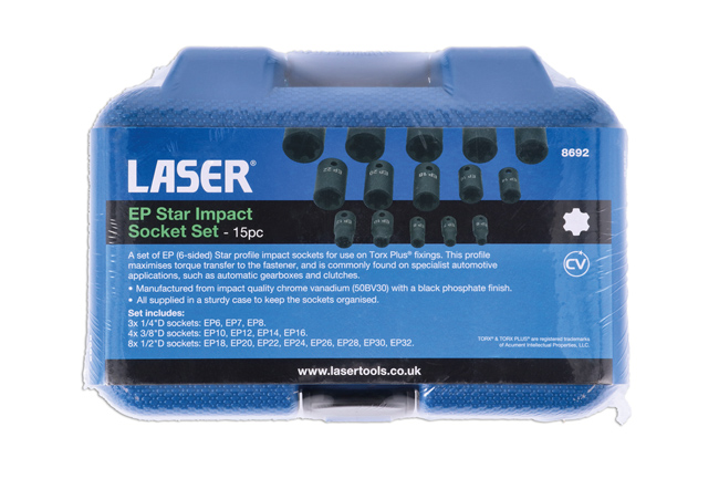 Laser Tools 8692 EP Star Impact Socket Set 15pc