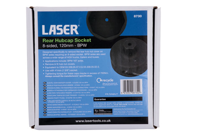 Laser Tools 8730 Rear Hubcap Socket 8-Sided 120mm BPW