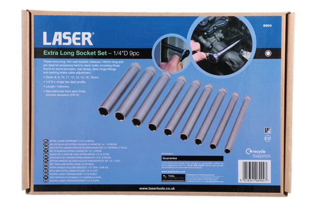 Laser Tools 8904 Extra Long Socket Set 1/4"D 9pc