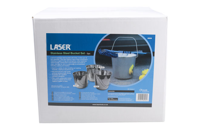 Laser Tools 8906 Stainless Steel Bucket Set 3pc